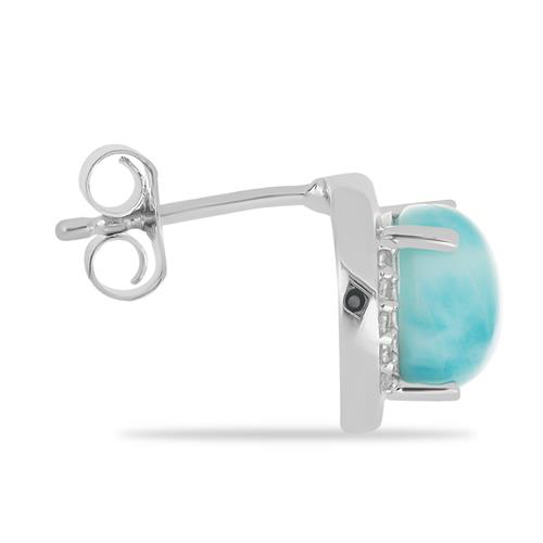 BUY STERLING SILVER NATURAL LARIMAR WITH WHITE ZIRCON GEMSTONE EARRINGS 